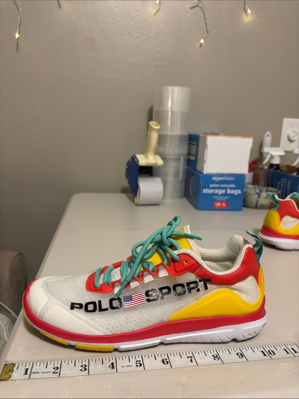 Ralph Lauren Polo Sport Womens 8.5 Tech Racer Athletic Shoes Yellow Coral Retro - Picture 8 of 9